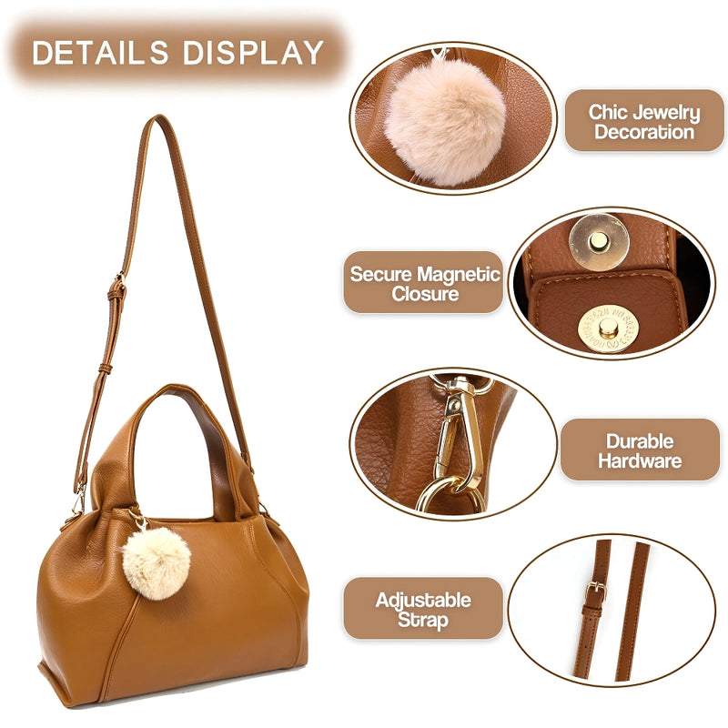 Large capacity soft synthetic leather tote bag, view 4 - MRSLM