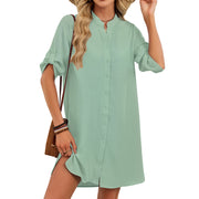 women's v-neck button-down dress, view 5 - MRSLM