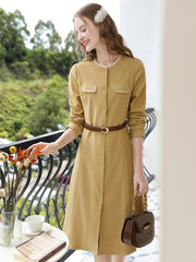 women's v-neck knit sweater dress, view 3 - MRSLM