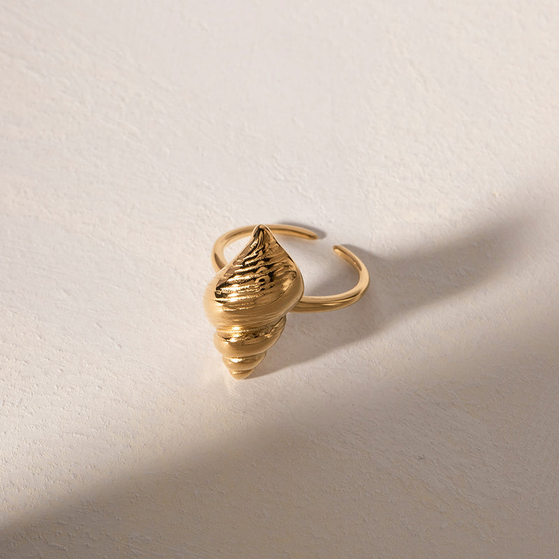 conch textured gold plated ring, view 3 - MRSLM