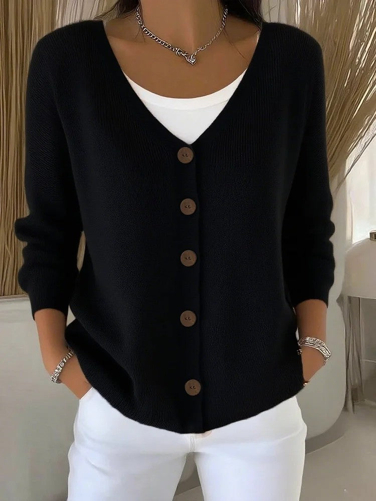 women's solid color button cardigan, view 8 - MRSLM