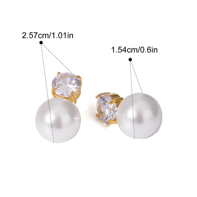 Gold plated vintage pearl and zircon earrings, view 2 - MRSLM