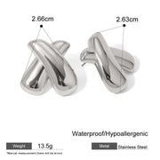 gold plated chubby X stud earrings, view 4 - MRSLM