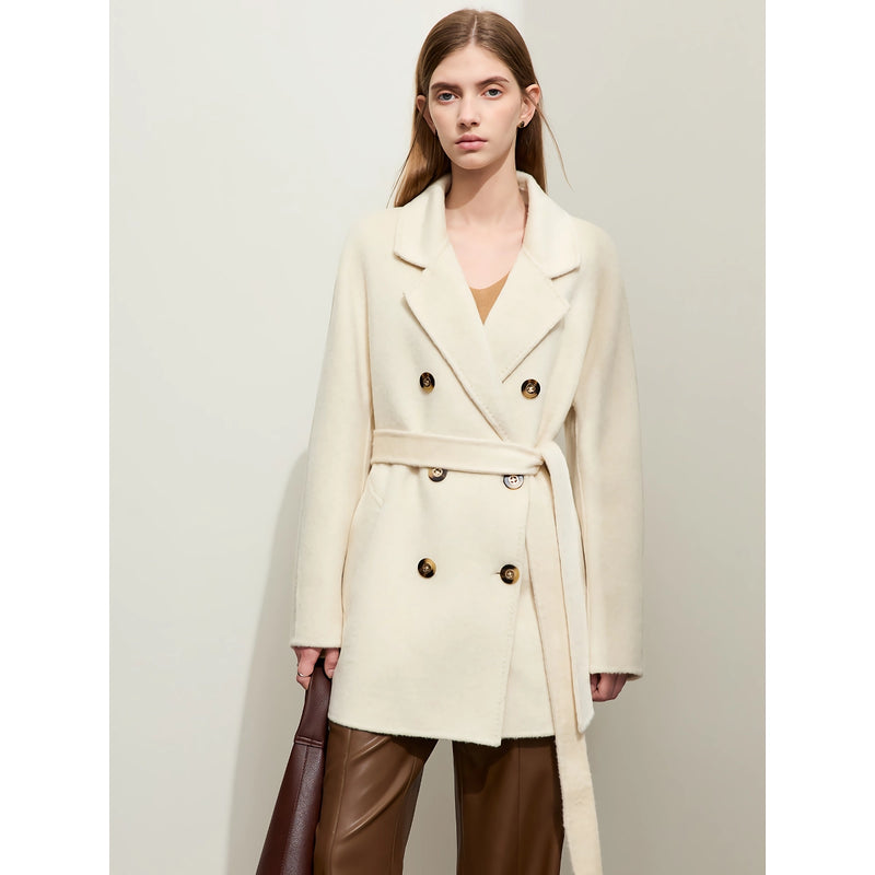 women's long double-breasted wool coat, view 3 - MRSLM