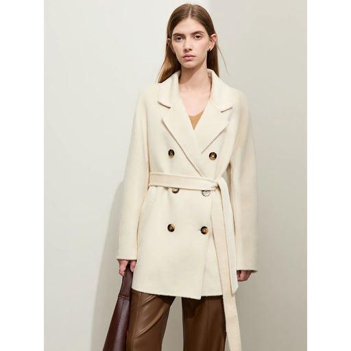 women's long double-breasted wool coat, view 3 - MRSLM