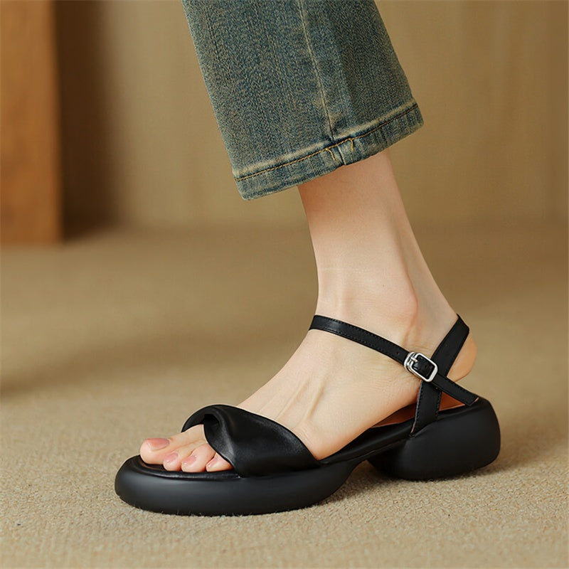 chunky heel leather casual sandals, view 5 - MRSLM