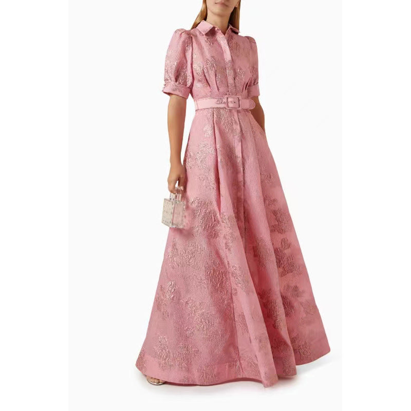 pink a-line long dress, view 4 - MRSLM