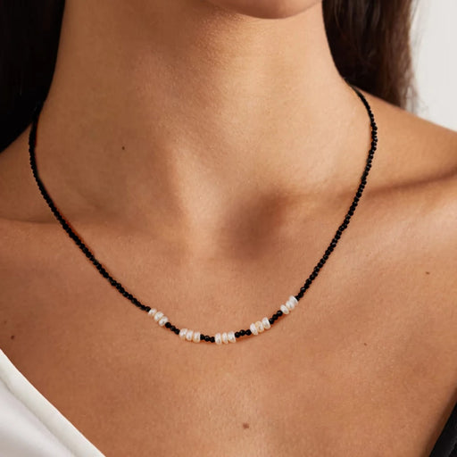 black crystal imitation pearl necklace - MRSLM