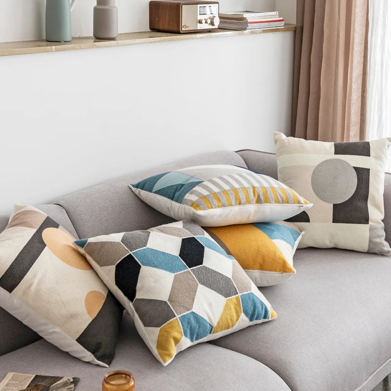 geometric embroidered cushion cover, view 9 - MRSLM