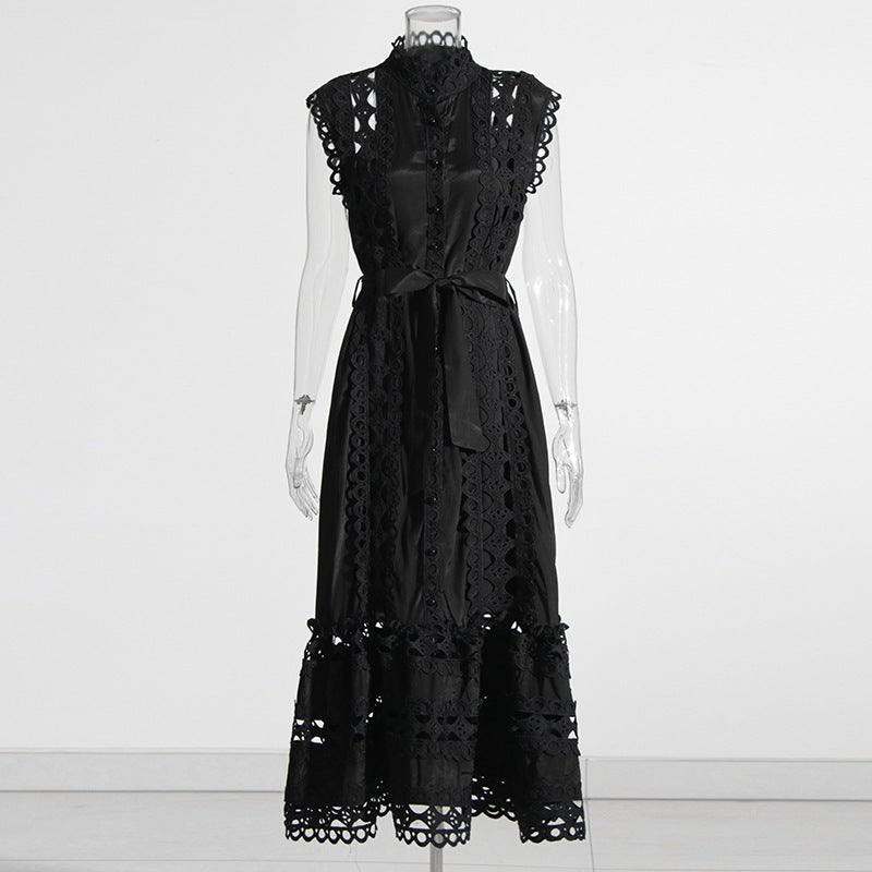 round neck hollow-out long dress, view 2 - MRSLM