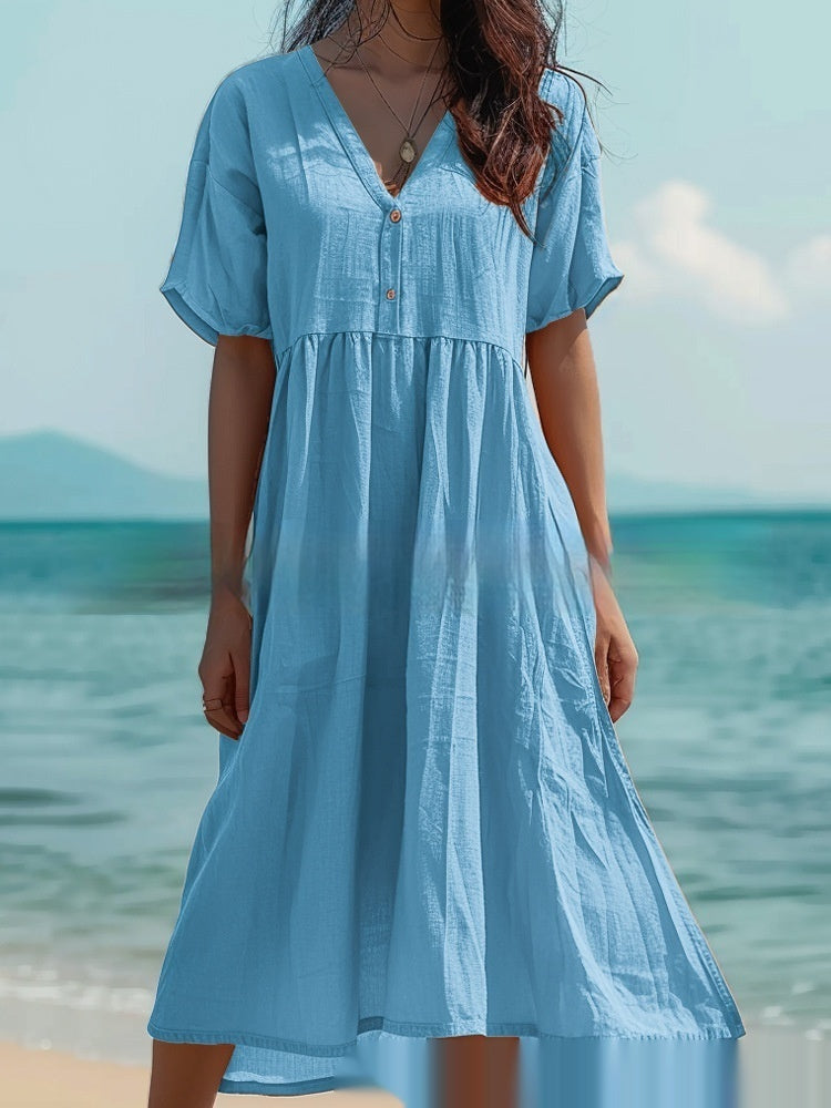 Women's cotton linen swing dress, view 3 - MRSLM