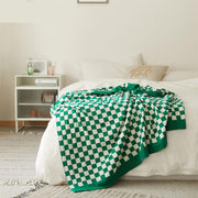checkerboard plaid cotton knitted blanket, view 4 - MRSLM