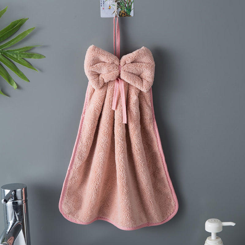 bowknot coral velvet hand towel, view 7 - MRSLM