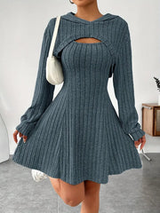 hooded shawl vest and short skirt set, view 10 - MRSLM