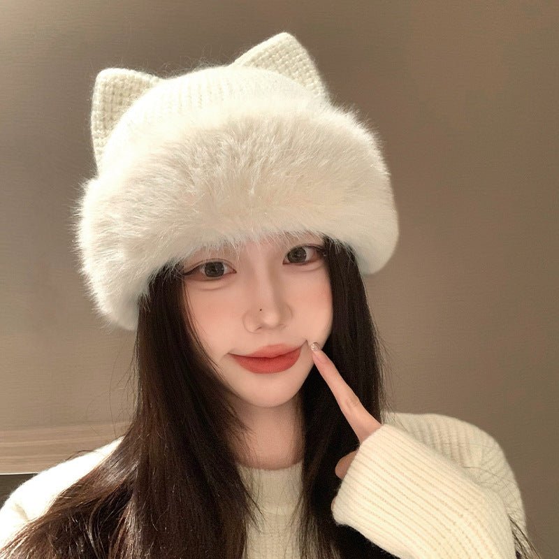 cat-ear knitted cotton hat, view 6 - MRSLM