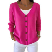women's solid color button cardigan, view 5 - MRSLM