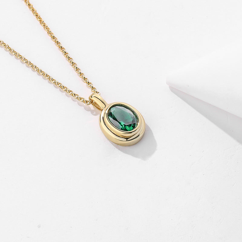 retro silver gem pendant necklace, view 3 - MRSLM