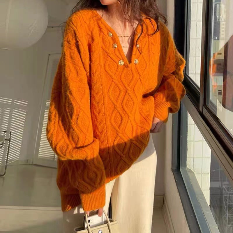 Women's oversized mid-length cable knit sweater - MRSLM