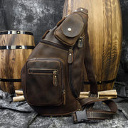 Retro men's crazy horse leather chest bag, view 3 - MRSLM
