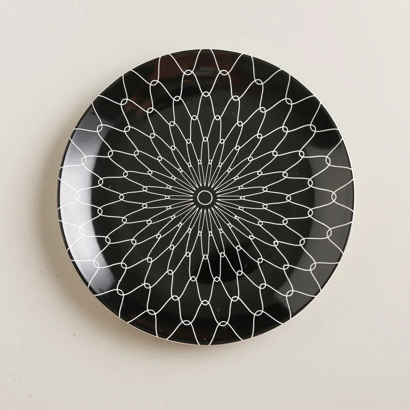 geometric pattern ceramic dinner plate set, view 2 - MRSLM