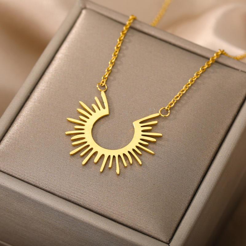 half circle sun pendant necklace, view 6 - MRSLM