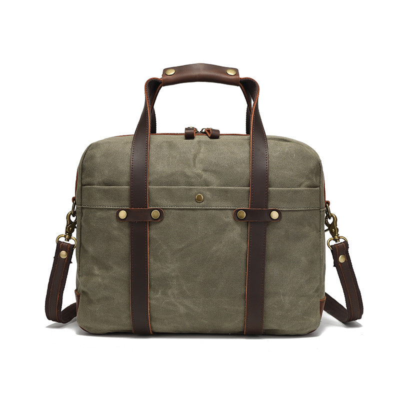 waxed canvas vintage travel briefcase, view 2 - MRSLM
