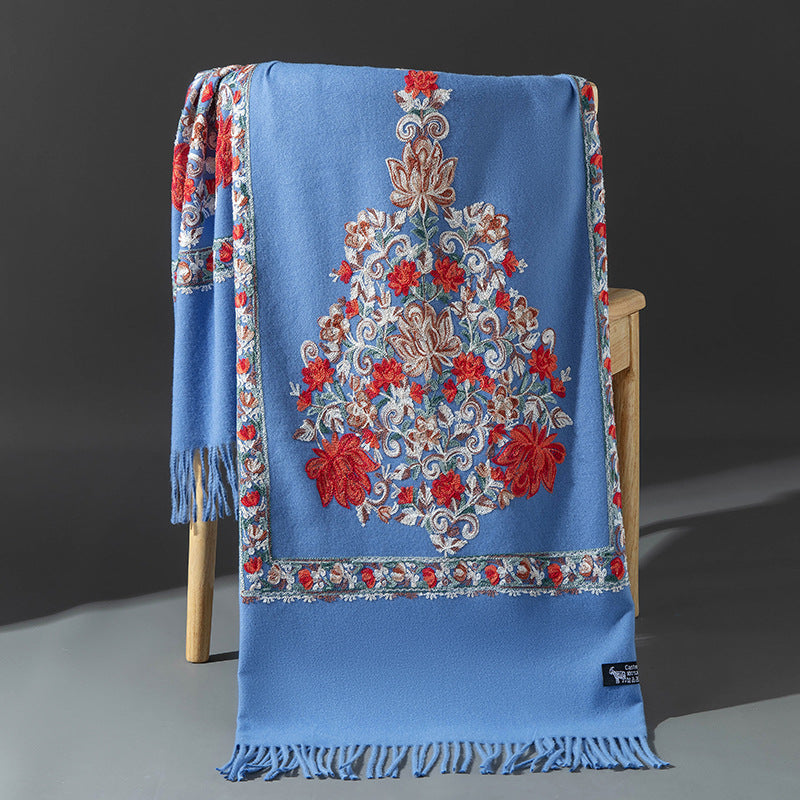 embroidered knitted shawl, view 3 - MRSLM
