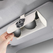 camellia flower leather car visor sunglasses holder, view 7 - MRSLM