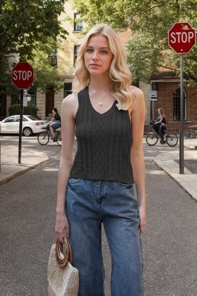 Women's V-neck knitted tank vest, view 6 - MRSLM