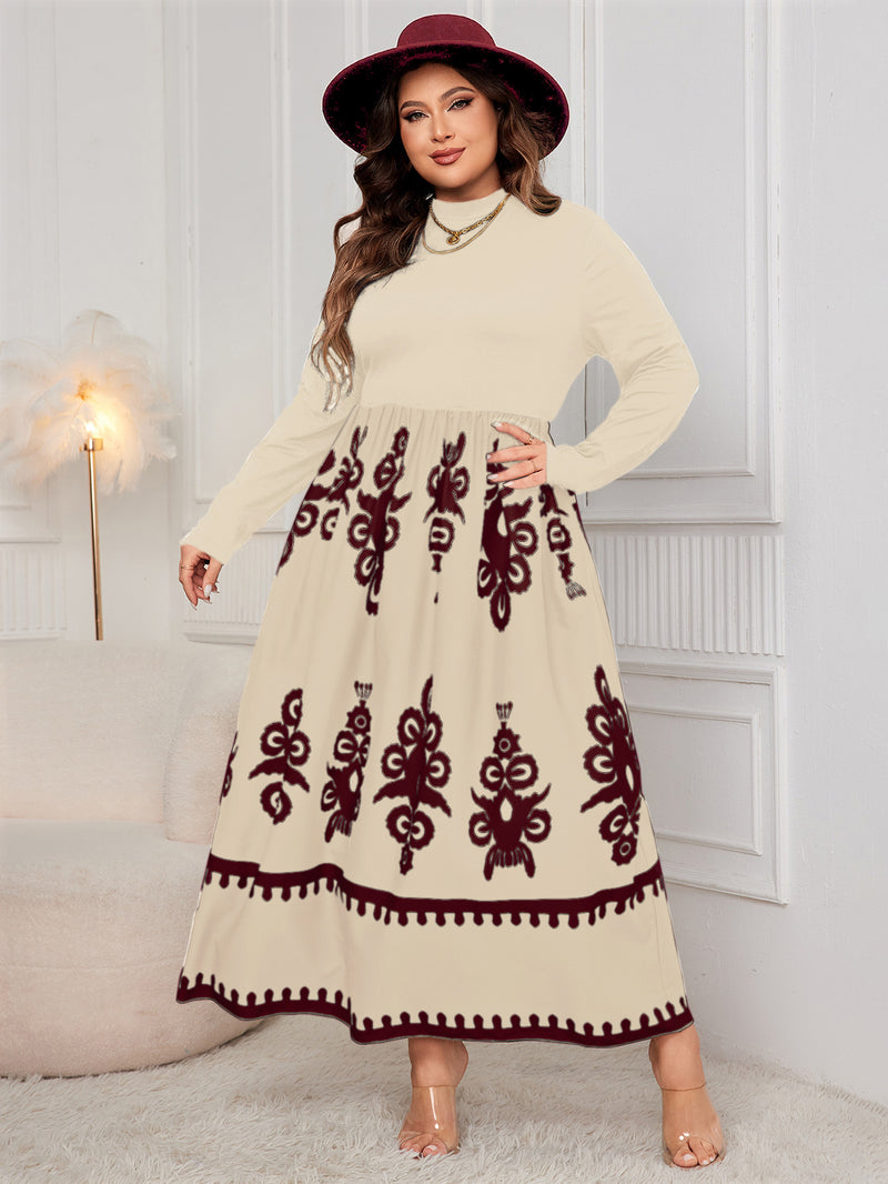 Printed plus size loose long sleeve dress, view 8 - MRSLM