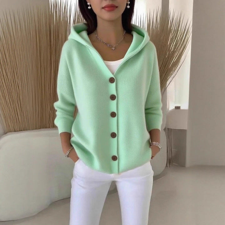 women's hooded button cardigan, view 4 - MRSLM