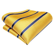 Yellow and blue striped silk necktie set, view 7 - MRSLM