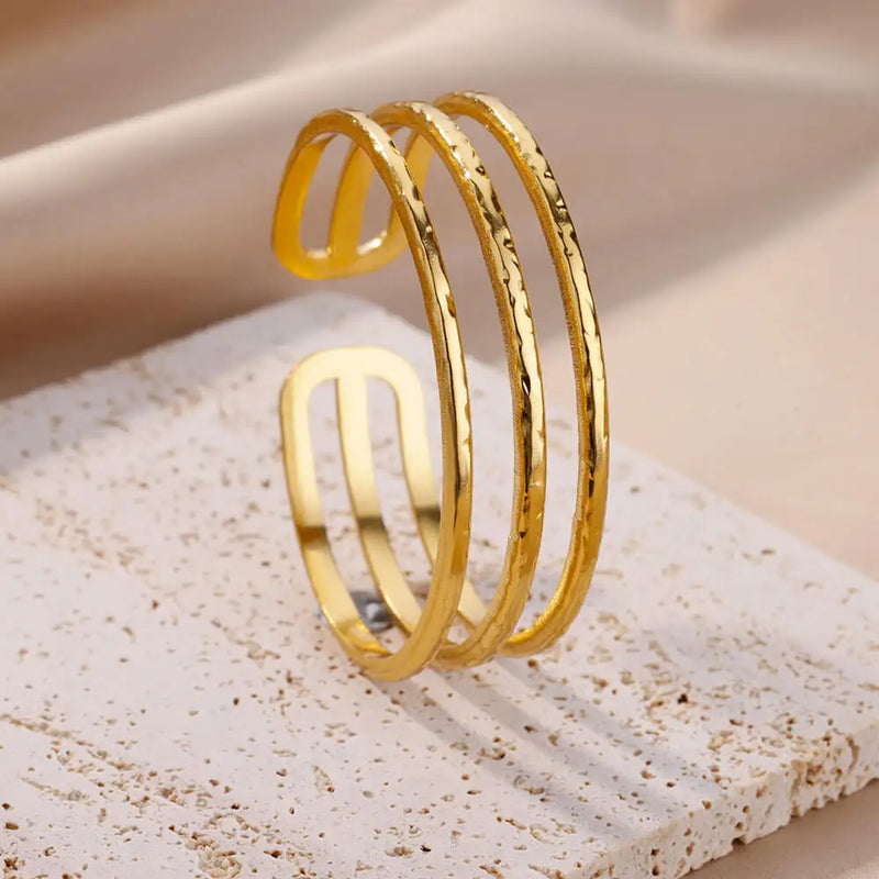 multi-layer gold stainless steel bangle bracelet, view 5 - MRSLM