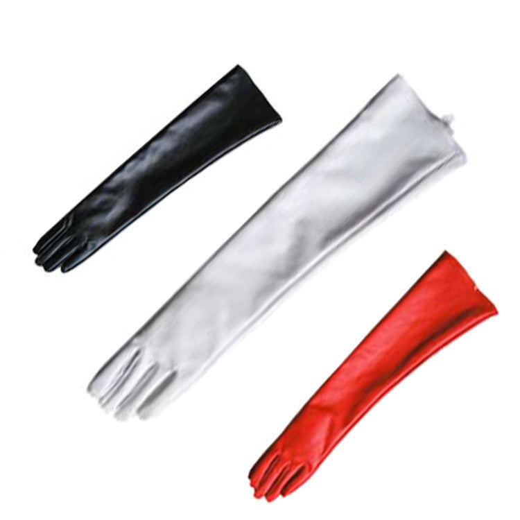 long elbow faux leather PU glove sleeves, view 3 - MRSLM
