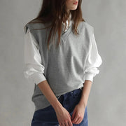 loose V-neck sleeveless knit pullover, view 5 - MRSLM