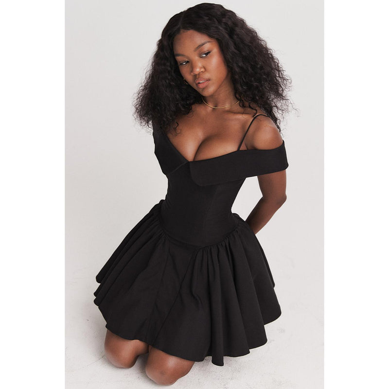 off-shoulder mini cocktail dress, view 7 - MRSLM