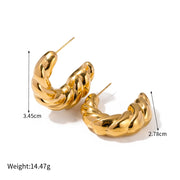 twisted C-shaped gold plated stud earrings, view 2 - MRSLM