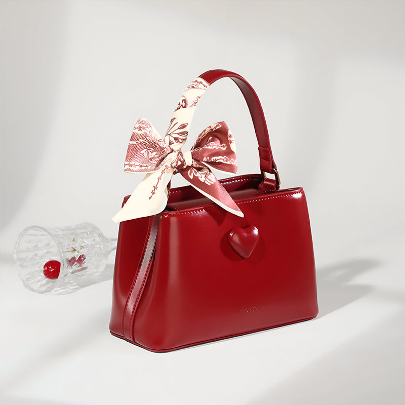 red cowhide leather handheld bag, view 5 - MRSLM