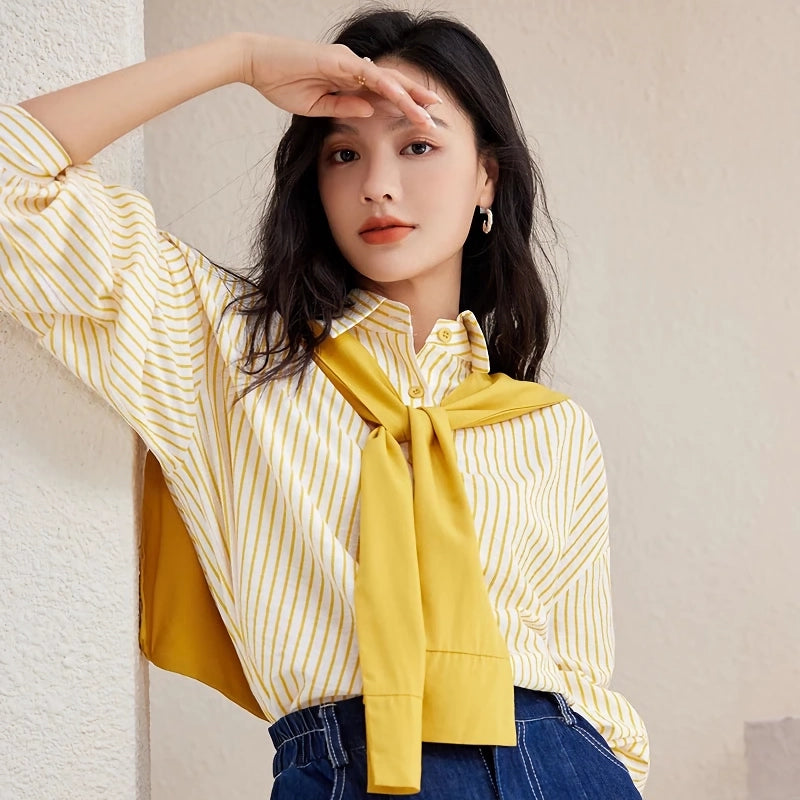 yellow striped button-down shirt, view 3 - MRSLM