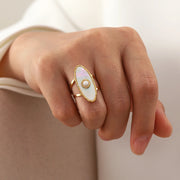 gold plated oval shell pearl adjustable ring, view 4 - MRSLM