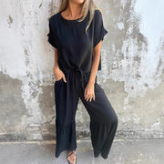 short-sleeved top and wide-leg pants set, view 2 - MRSLM