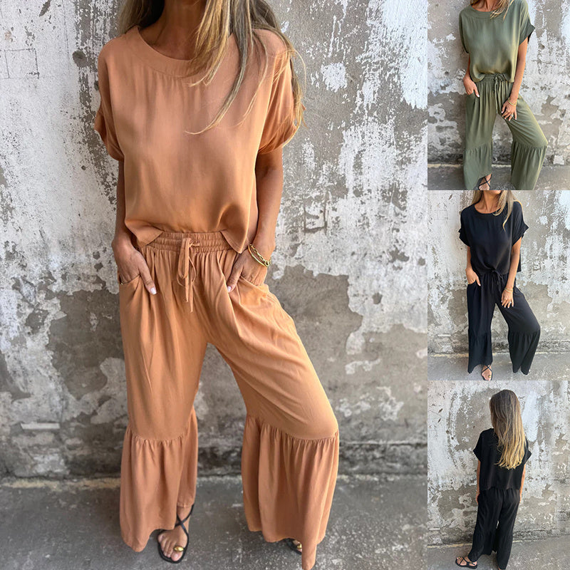 short-sleeved top and wide-leg pants set - MRSLM