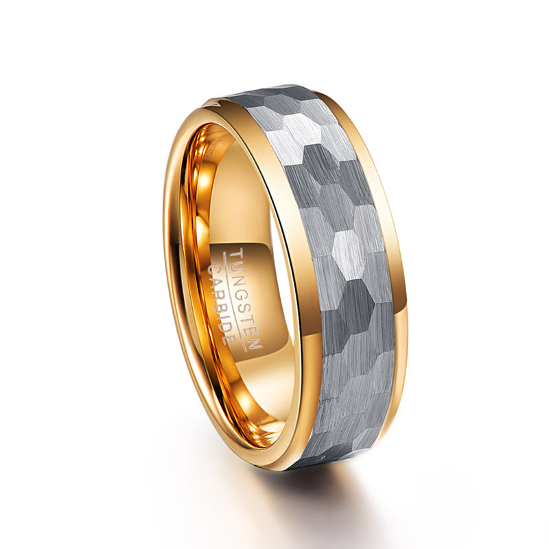 men's grey and gold tungsten steel ring, view 4 - MRSLM