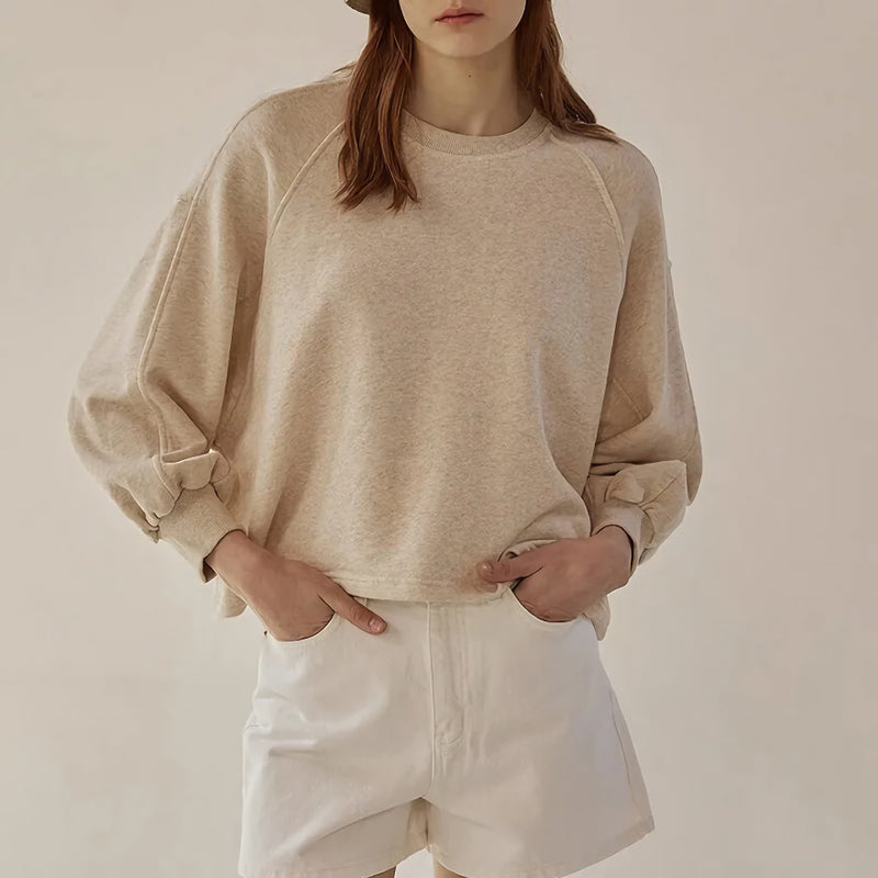 lantern sleeve cotton pullover, view 2 - MRSLM
