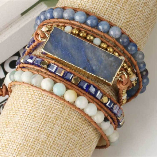 leather wrap blue aventurine bracelet - MRSLM