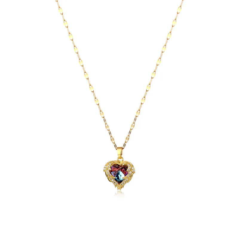 golden ocean heart titanium steel necklace, view 9 - MRSLM