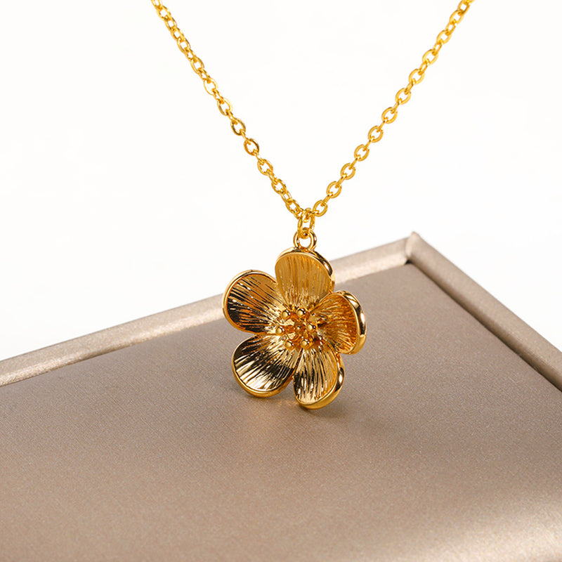 elegant floral stainless steel necklace, view 5 - MRSLM
