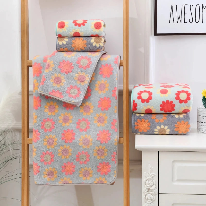 microfiber floral bathroom towel set, view 5 - MRSLM