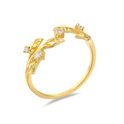gold plated s925 silver hollow leaf zircon ring, view 2 - MRSLM