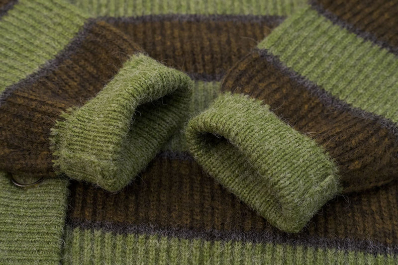 Women's green striped knit cardigan, view 8 - MRSLM